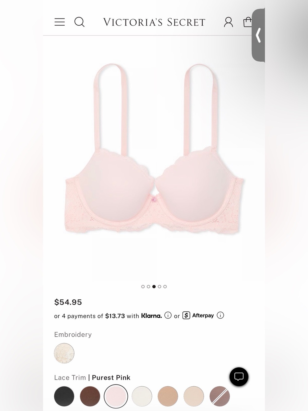 Victoria Secret Dream Angles Smooth & Lace Lightly Lined Demi 34B “Purest Pink”